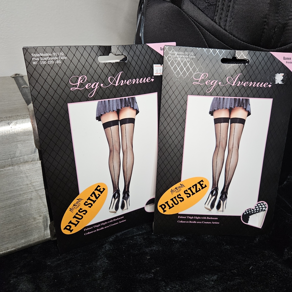 Leg Avenue Black Plus Size Thigh High Stockings 2 Pairs